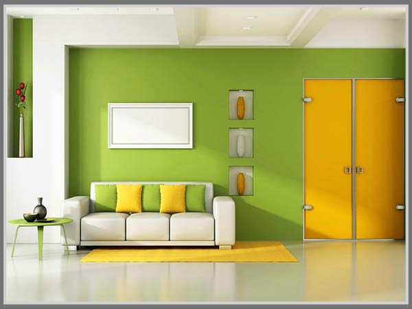 Ruang tamu warna kuning hijau